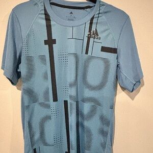 Adidas Light Blue T-Shirt with Black Stripes